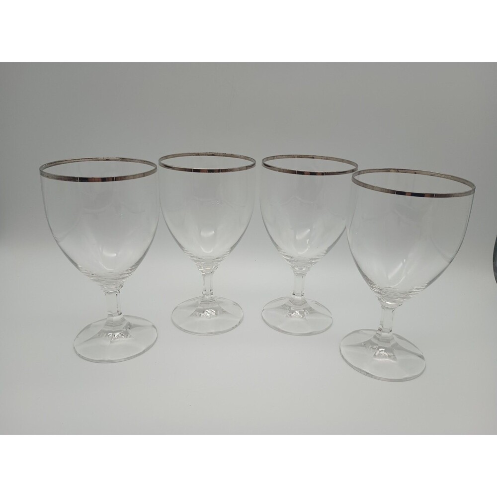 Set of 4 Schott Zwiesel NECKAR Platinum Trim Crystal Water Goblets Germany